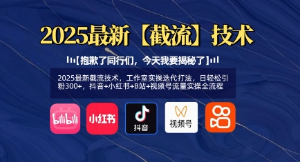 2025最新截流技术，日引粉300+，抖音+小红书+B站+视频号全流程抖音-小淇云库-网赚副业-项目拆解-涨幅-刷单-点赞-播放-视频号-小红书-全业务小淇云库