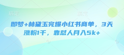 即梦+林黛玉完爆小红书商单，3天涨粉1千，靠怼人月入5k+抖音-小淇云库-网赚副业-项目拆解-涨幅-刷单-点赞-播放-视频号-小红书-全业务小淇云库