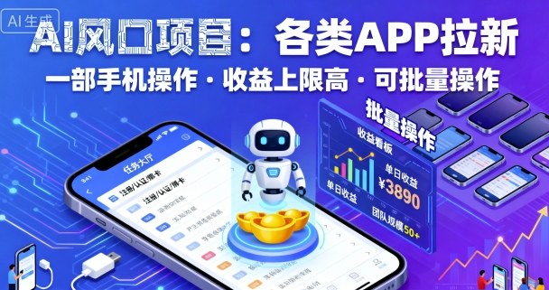 AI风口项目，各类APP拉新，一部手机就可以操作，收益上限高，可批量操作小淇云库-创业网-网赚副业-网创副业-项目拆解-技术类创业资源网-副业网-免费资源下载小淇云库