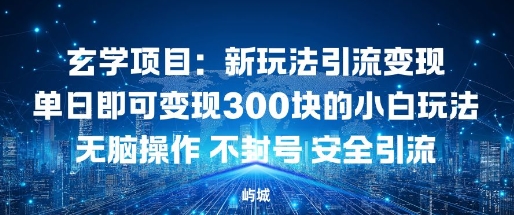 玄学项目：新玩法引流变现单日即可变现3张的小白玩法无脑操作不封号安全引流小淇云库-创业网-网赚副业-网创副业-项目拆解-技术类创业资源网-副业网-免费资源下载小淇云库