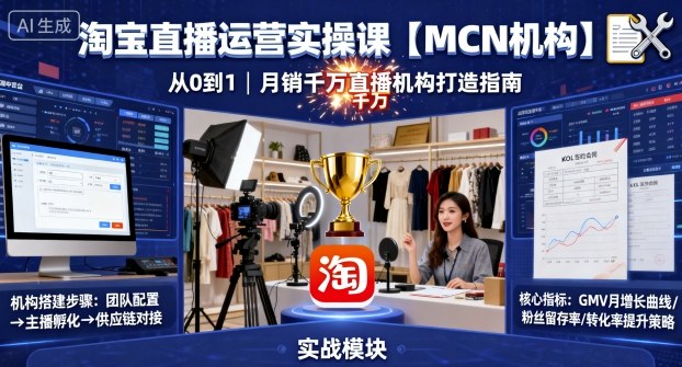 淘宝直播运营实操课【MCN机构】，从0到1做一家月销千W的直播机构小淇云库-创业网-网赚副业-网创副业-项目拆解-技术类创业资源网-副业网-免费资源下载小淇云库