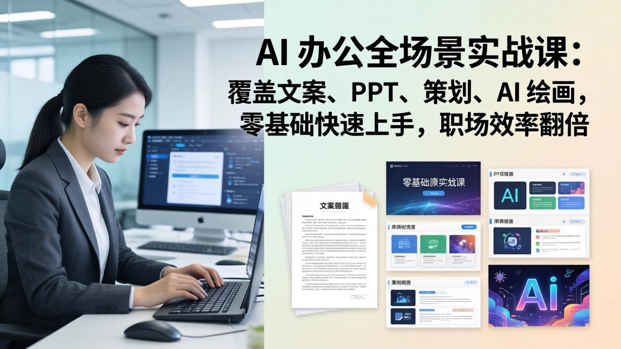 AI 办公全场景实战课：覆盖文案、PPT、策划、AI 绘画，零基础快速上手，职场效率翻倍小淇云库-创业网-网赚副业-网创副业-项目拆解-技术类创业资源网-副业网-免费资源下载小淇云库