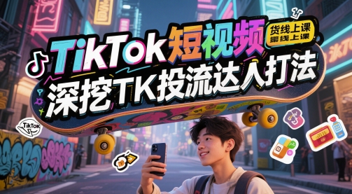 TikTok短视频带货线上课，深挖TK投流达人打法小淇云库-创业网-网赚副业-网创副业-项目拆解-技术类创业资源网-副业网-免费资源下载小淇云库