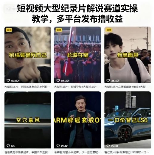 短视频大型纪录片解说赛道实操教学，多平台发布撸收益小淇云库-创业网-网赚副业-网创副业-项目拆解-技术类创业资源网-副业网-免费资源下载小淇云库