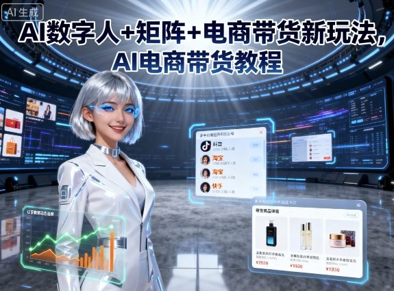 AI数字人+矩阵+电商带货新玩法，AI电商带货教程小淇云库-创业网-网赚副业-网创副业-项目拆解-技术类创业资源网-副业网-免费资源下载小淇云库