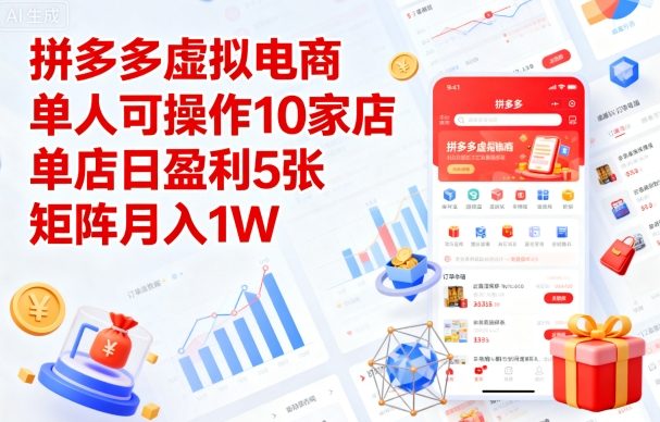 拼多多虚拟电商，单人可操作10家店，单店日盈利5张，矩阵月入1W+【揭秘】小淇云库-创业网-网赚副业-网创副业-项目拆解-技术类创业资源网-副业网-免费资源下载小淇云库