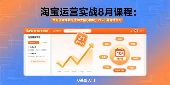 （15849期）淘宝运营实战8月课程：从开店到爆款打造10大核心模块，21天0到月销百万小淇云库-创业网-网赚副业-网创副业-项目拆解-技术类创业资源网-副业网-免费资源下载小淇云库