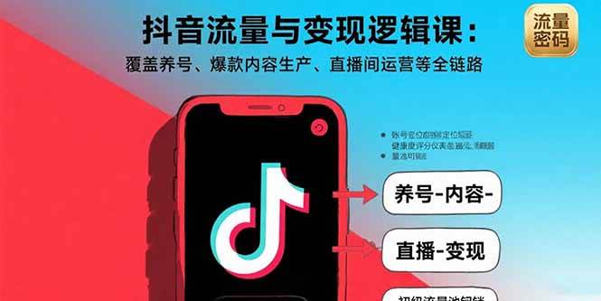 （15824期）抖音流量与变现逻辑课：覆盖养号、爆款内容生产、直播间运营等全链路小淇云库-创业网-网赚副业-网创副业-项目拆解-技术类创业资源网-副业网-免费资源下载小淇云库