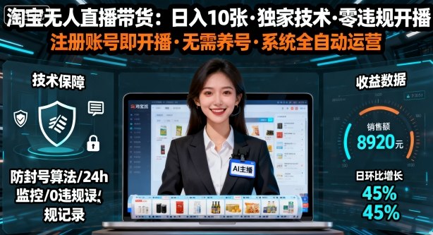 【最新】淘宝无人直播带货，日入10张，独家技术，无违规无封号，注册账号直接开播，不用养号【揭秘】小淇云库-创业网-网赚副业-网创副业-项目拆解-技术类创业资源网-副业网-免费资源下载小淇云库