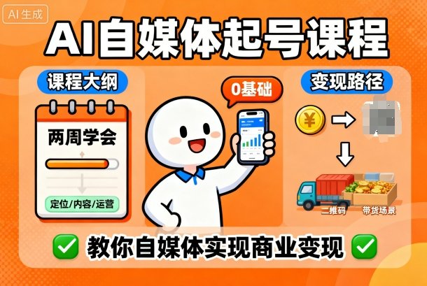 AI自媒体起号课程，0基础小白两周学会，教你自媒体实现商业变现小淇云库-创业网-网赚副业-网创副业-项目拆解-技术类创业资源网-副业网-免费资源下载小淇云库