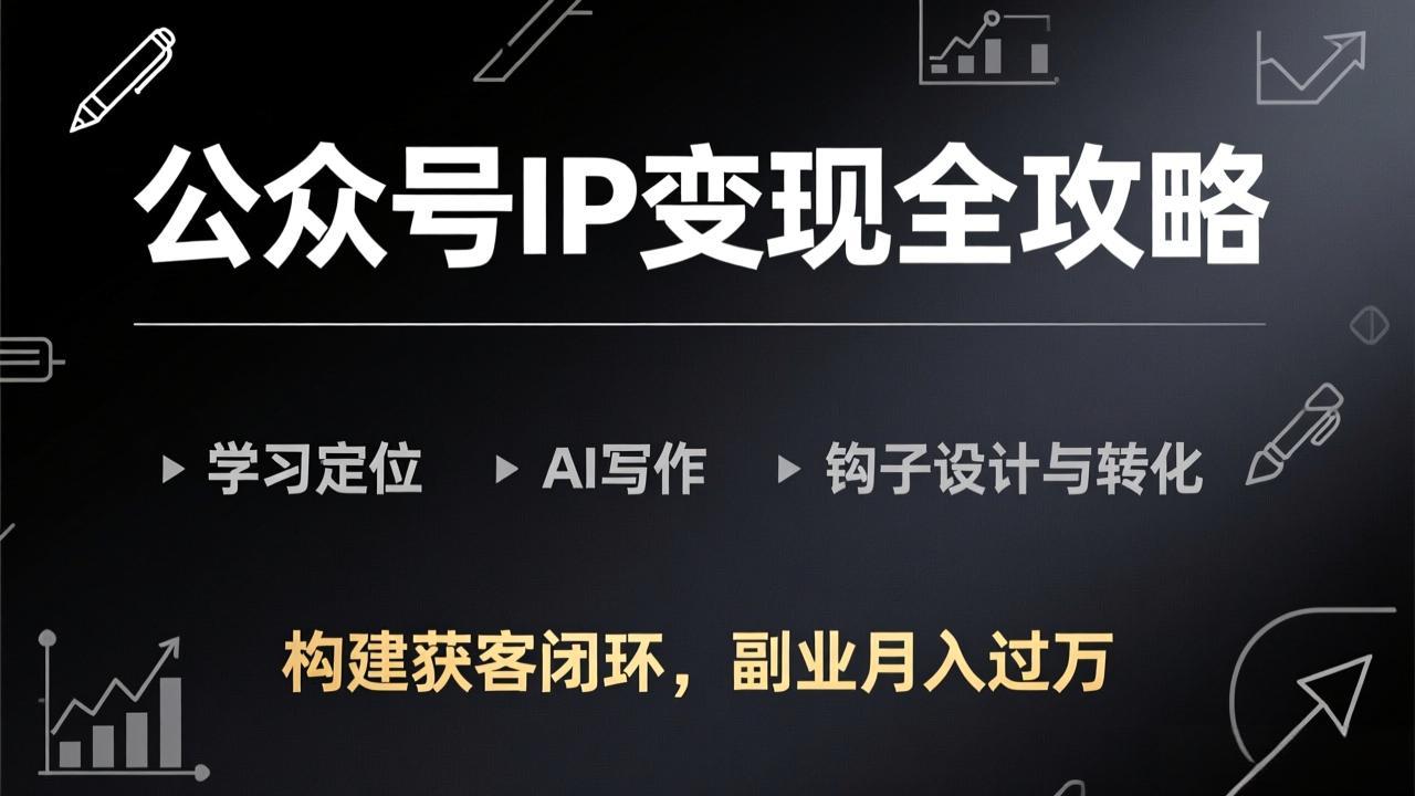 公众号IP变现全攻略-更新，学习定位、AI写作、钩子设计与转化，构建获客闭环，副业月入过万小淇云库-创业网-网赚副业-网创副业-项目拆解-技术类创业资源网-副业网-免费资源下载小淇云库