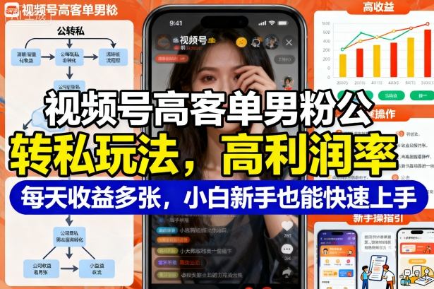 视频号高客单男粉公转私玩法，高利润率每天收益多张，小白新手也能快速上手小淇云库-创业网-网赚副业-网创副业-项目拆解-技术类创业资源网-副业网-免费资源下载小淇云库