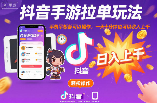 抖音手游拉单玩法，手机平板都可以操作，一天十分钟也可以收入上K【揭秘】小淇云库-创业网-网赚副业-网创副业-项目拆解-技术类创业资源网-副业网-免费资源下载小淇云库