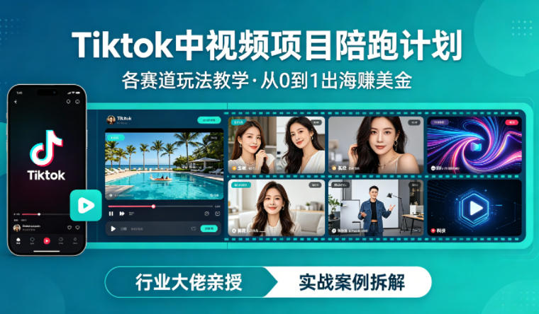 某大佬的Tiktok中视频项目陪跑，涵盖TK各个赛道玩法教学，从0到1出海賺美金小淇云库-创业网-网赚副业-网创副业-项目拆解-技术类创业资源网-副业网-免费资源下载小淇云库