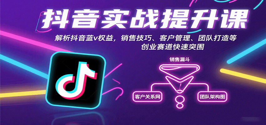 抖音实战提升课：解析抖音蓝v权益，销售技巧、客户管理、团队打造等创业赛道快速突围小淇云库-创业网-网赚副业-网创副业-项目拆解-技术类创业资源网-副业网-免费资源下载小淇云库