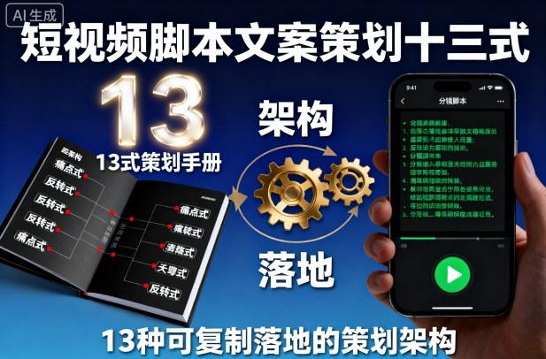 短视频脚本文案策划十三式，13种可复制落地的策划架构小淇云库-创业网-网赚副业-网创副业-项目拆解-技术类创业资源网-副业网-免费资源下载小淇云库