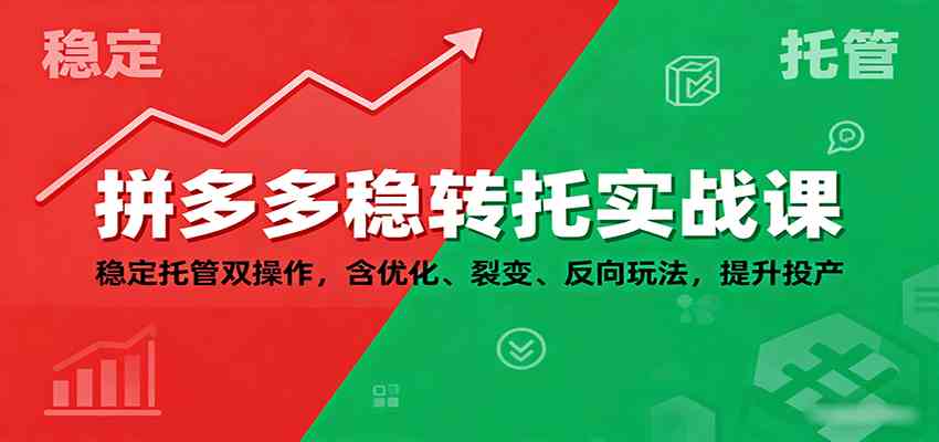 拼多多稳转托实战课：稳定托管双操作，含优化、裂变、反向玩法，提升投产小淇云库-创业网-网赚副业-网创副业-项目拆解-技术类创业资源网-副业网-免费资源下载小淇云库