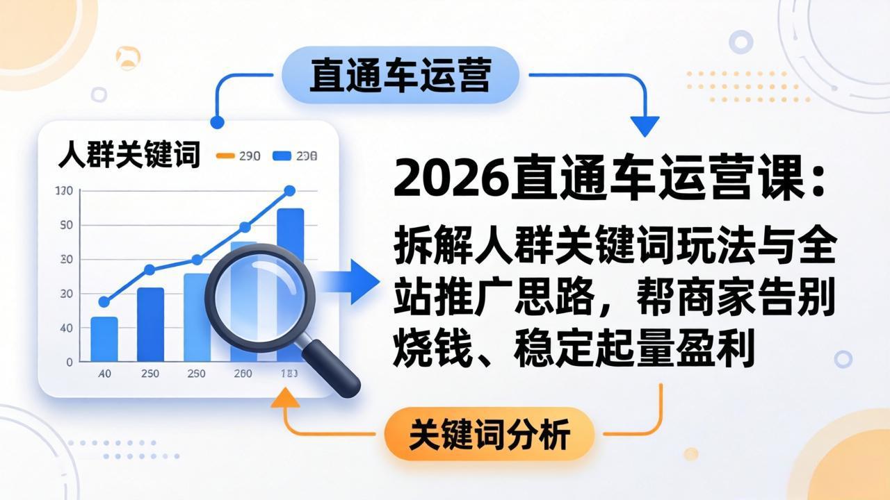 2026直通车运营课：拆解人群关键词玩法与全站推广思路，帮商家告别烧钱、稳定起量盈利小淇云库-创业网-网赚副业-网创副业-项目拆解-技术类创业资源网-副业网-免费资源下载小淇云库