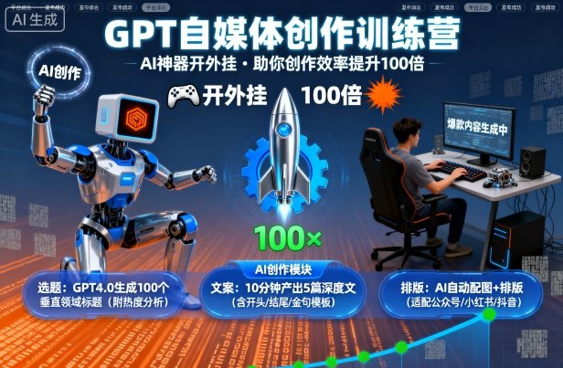 GPT自媒体创作训练营：AI神器开外挂，助你创作效率提升100倍小淇云库-创业网-网赚副业-网创副业-项目拆解-技术类创业资源网-副业网-免费资源下载小淇云库