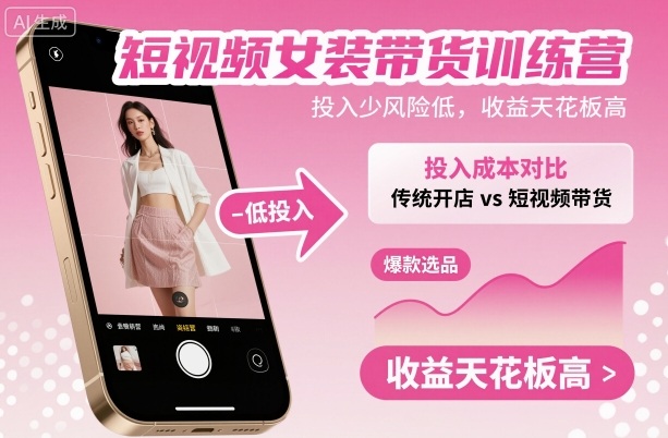 短视频女装带货训练营,投入少风险低,收益天花板高小淇云库-创业网-网赚副业-网创副业-项目拆解-技术类创业资源网-副业网-免费资源下载小淇云库