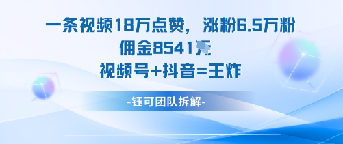 一条视频18W点赞，涨粉6.5W粉佣金8541米，视频号+抖音=王炸小淇云库-创业网-网赚副业-网创副业-项目拆解-技术类创业资源网-副业网-免费资源下载小淇云库