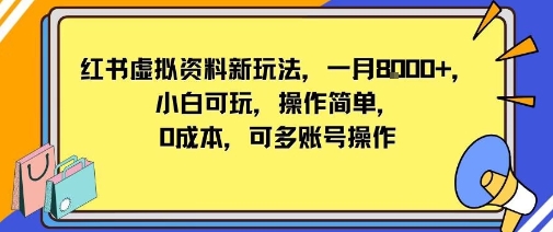 小红书虚拟资料新玩法，一月8k+小白可玩，操作简单小淇云库-创业网-网赚副业-网创副业-项目拆解-技术类创业资源网-副业网-免费资源下载小淇云库