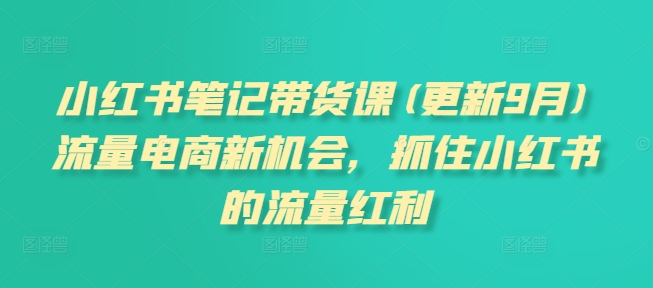 小红书笔记带货课(更新25年9月)流量电商新机会，抓住小红书的流量红利小淇云库-创业网-网赚副业-网创副业-项目拆解-技术类创业资源网-副业网-免费资源下载小淇云库
