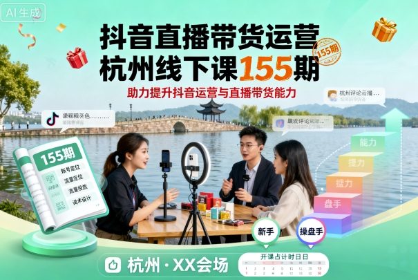 抖音直播带货运营杭州线下课155期，助力提升抖音运营与直播带货能力小淇云库-创业网-网赚副业-网创副业-项目拆解-技术类创业资源网-副业网-免费资源下载小淇云库