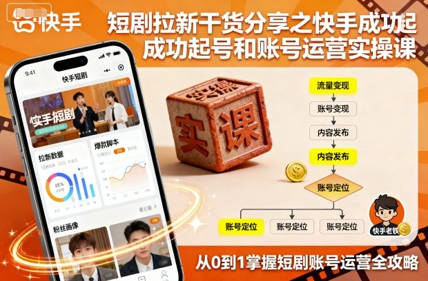 短剧拉新干货分享之快手成功起号和账号运营实操课小淇云库-创业网-网赚副业-网创副业-项目拆解-技术类创业资源网-副业网-免费资源下载小淇云库