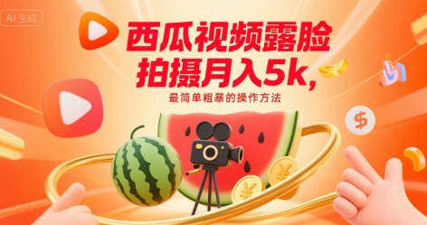西瓜视频露脸拍摄月入5k，最简单粗暴的操作方法小淇云库-创业网-网赚副业-网创副业-项目拆解-技术类创业资源网-副业网-免费资源下载小淇云库
