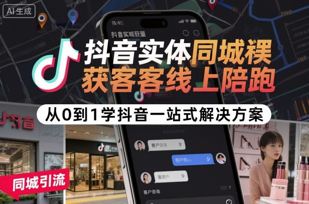 抖音实体同城获客线上陪跑,从0到1学抖音一站式解决方案小淇云库-创业网-网赚副业-网创副业-项目拆解-技术类创业资源网-副业网-免费资源下载小淇云库