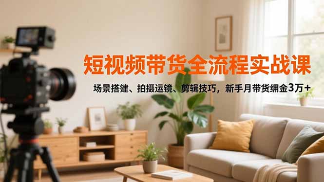 短视频带货全流程实战课，场景搭建、拍摄运镜、剪辑技巧，新手月带货佣金3万+小淇云库-创业网-网赚副业-网创副业-项目拆解-技术类创业资源网-副业网-免费资源下载小淇云库