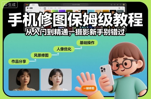 手机修图保姆级教程，从入门到精通，摄影新手别错过小淇云库-创业网-网赚副业-网创副业-项目拆解-技术类创业资源网-副业网-免费资源下载小淇云库