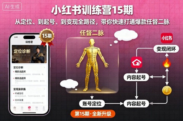 小红书训练营15期，从定位、到起号、到变现全路径，带你快速打通爆款任督二脉小淇云库-创业网-网赚副业-网创副业-项目拆解-技术类创业资源网-副业网-免费资源下载小淇云库