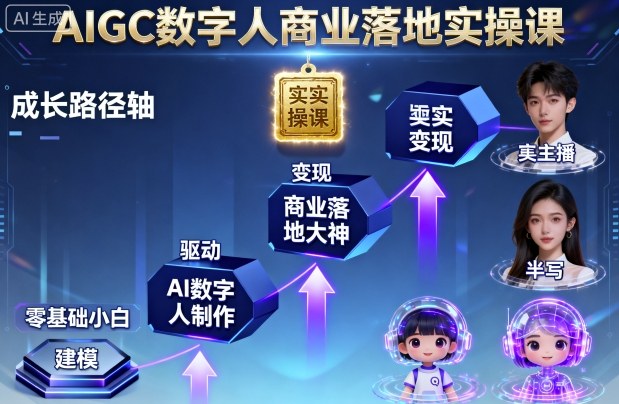 AIGC数字人商业落地实操课，从零基础小白到AI数字人大神小淇云库-创业网-网赚副业-网创副业-项目拆解-技术类创业资源网-副业网-免费资源下载小淇云库