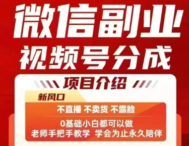 微信副业视频号分成，不直播 不卖货 不露脸，三五分钟即可完成一条作，每日收益几十、几张不等小淇云库-创业网-网赚副业-网创副业-项目拆解-技术类创业资源网-副业网-免费资源下载小淇云库