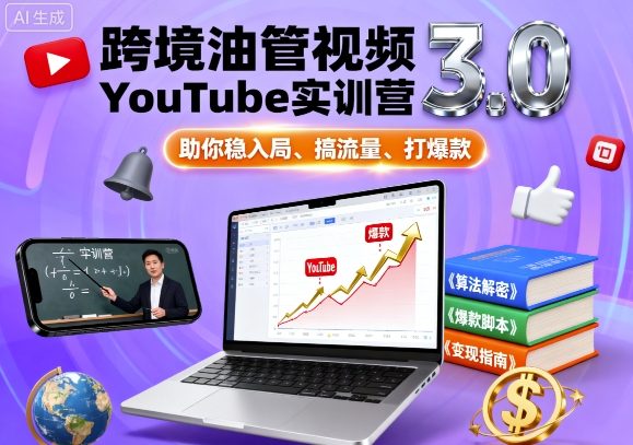 跨境油管视频YouTube实训营3.0，助你稳入局、搞流量、打爆款小淇云库-创业网-网赚副业-网创副业-项目拆解-技术类创业资源网-副业网-免费资源下载小淇云库