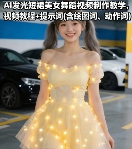 AI发光短裙美女舞蹈视频制作教学，视频教程+提示词(含绘图词、动作词)小淇云库-创业网-网赚副业-网创副业-项目拆解-技术类创业资源网-副业网-免费资源下载小淇云库