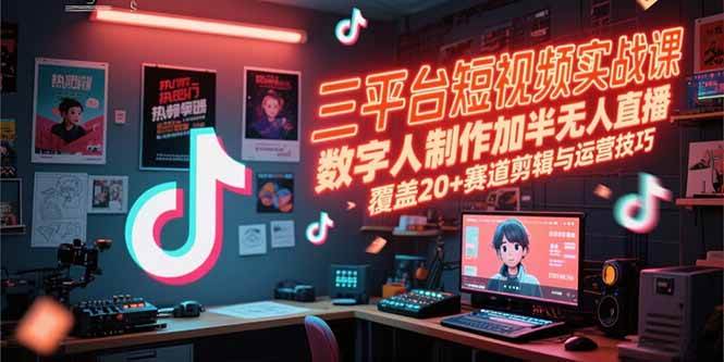 （15265期）三平台短视频实战课，数字人制作加半无人直播，覆盖20+赛道剪辑与运营技巧小淇云库-创业网-网赚副业-网创副业-项目拆解-技术类创业资源网-副业网-免费资源下载小淇云库
