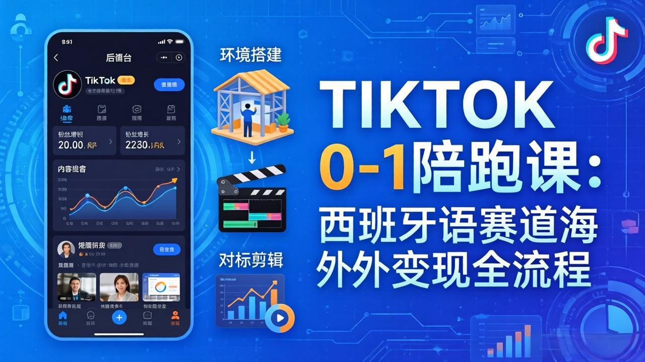 TIKTOK 0-1 陪跑课：从环境搭建到刷对标剪辑，西班牙语赛道海外变现全流程小淇云库-创业网-网赚副业-网创副业-项目拆解-技术类创业资源网-副业网-免费资源下载小淇云库