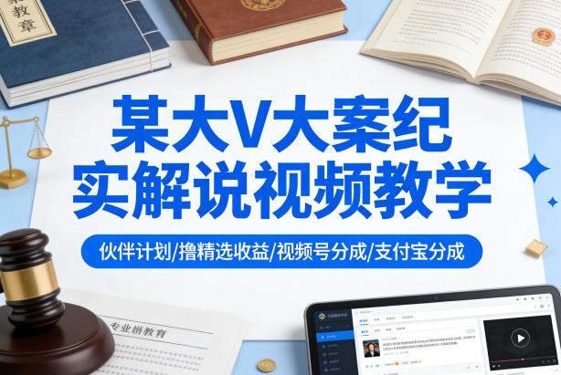 某大V大案纪实解说视频教学，可做伙伴计划、撸精选收益，视频号和支付宝分成计划均可小淇云库-创业网-网赚副业-网创副业-项目拆解-技术类创业资源网-副业网-免费资源下载小淇云库