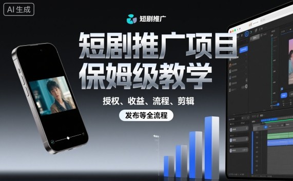 短剧推广项目保姆级教学，授权、收益、流程、剪辑，发布等全流程小淇云库-创业网-网赚副业-网创副业-项目拆解-技术类创业资源网-副业网-免费资源下载小淇云库