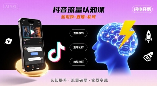 抖音流量认知课，短视频+直播+私域，认知提升，闪电开悟小淇云库-创业网-网赚副业-网创副业-项目拆解-技术类创业资源网-副业网-免费资源下载小淇云库