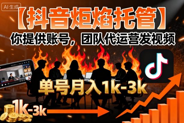 【抖音炬焰托管】你提供账号，团队代运营发视频，单号月入1k+【揭秘】小淇云库-创业网-网赚副业-网创副业-项目拆解-技术类创业资源网-副业网-免费资源下载小淇云库