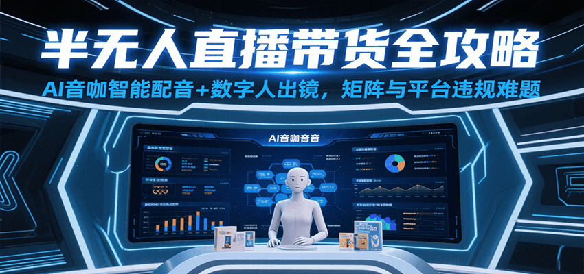 半无人直播带货全攻略：AI音咖智能配音+数字人出镜，解决账号矩阵与平台违规难题小淇云库-创业网-网赚副业-网创副业-项目拆解-技术类创业资源网-副业网-免费资源下载小淇云库