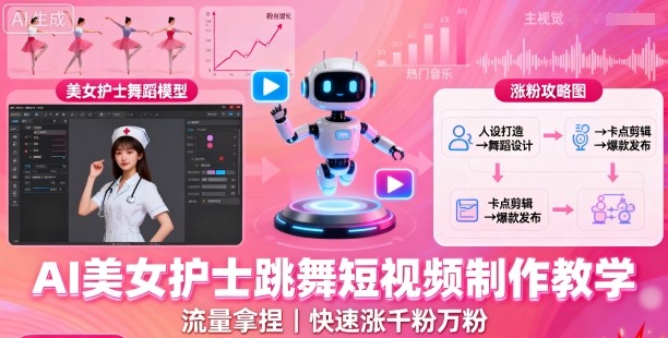 AI美女护士跳舞短视频制作教学，流量拿捏，快速涨千粉万粉【提示词+视频教程】小淇云库-创业网-网赚副业-网创副业-项目拆解-技术类创业资源网-副业网-免费资源下载小淇云库