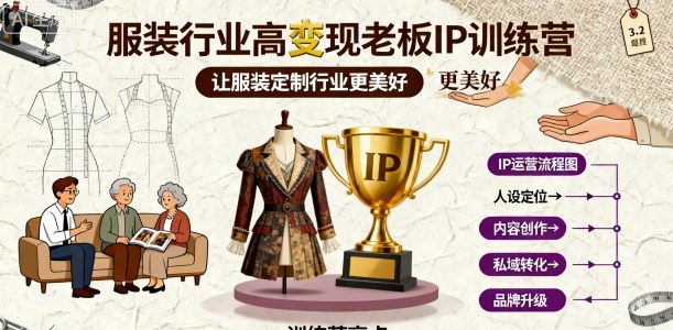 服装行业高变现老板IP训练营，让服装定制行业更美好小淇云库-创业网-网赚副业-网创副业-项目拆解-技术类创业资源网-副业网-免费资源下载小淇云库