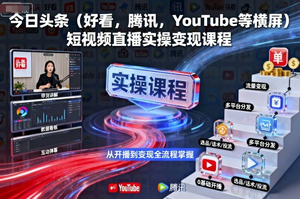今日头条（好看，腾讯，YouTube等横屏）短视频直播实操变现课程小淇云库-创业网-网赚副业-网创副业-项目拆解-技术类创业资源网-副业网-免费资源下载小淇云库