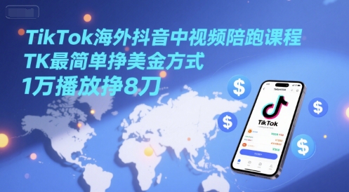 TikTok海外抖音中视频陪跑课程，TK最简单挣美金方式，1万播放挣8刀小淇云库-创业网-网赚副业-网创副业-项目拆解-技术类创业资源网-副业网-免费资源下载小淇云库