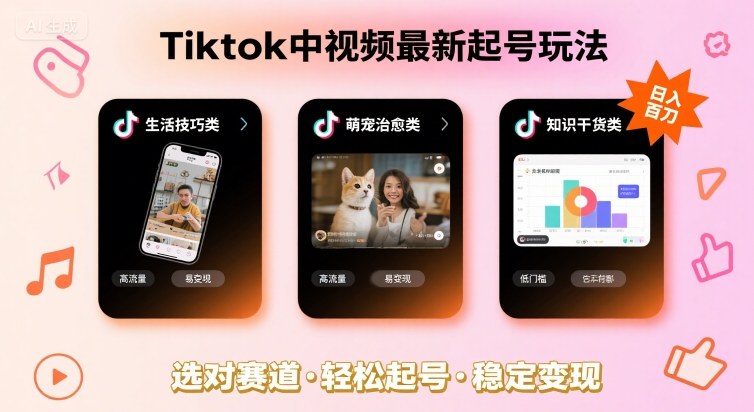 Tiktok中视频最新起号玩法，想要日入百刀，做好这几个赛道就可以了小淇云库-创业网-网赚副业-网创副业-项目拆解-技术类创业资源网-副业网-免费资源下载小淇云库